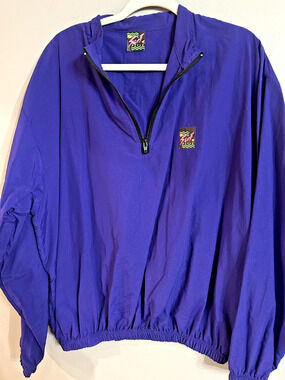 Vtg. Surf Style Purple Violet Iridescent One Size 1/4 Zip Windbreaker Jacket 80s